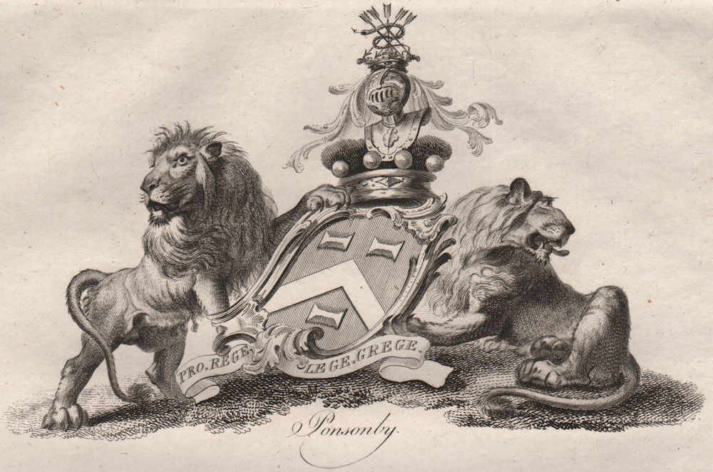 PONSONBY. Coat of Arms. Heraldry 1790 old antique vintage print picture